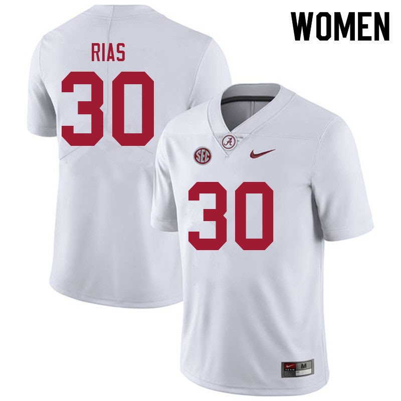 Women #30 DJ Rias Alabama Crimson Tide College Football Jerseys Sale-White
